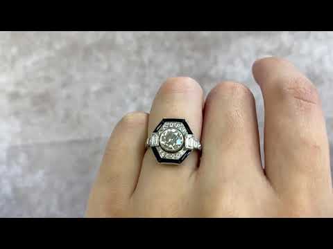1 Carat Old European Cut Diamond and Onyx Ring - Geneva Ring - Hand Video