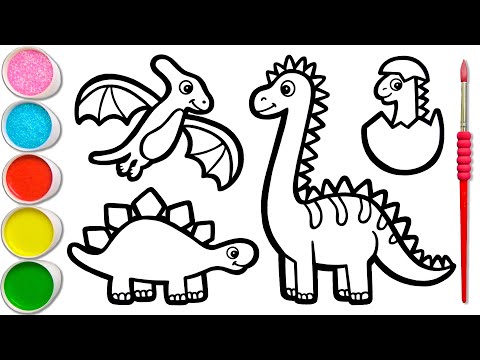 4 Dinosaurs Drawing, Painting, Coloring for Kids & Toddlers | Easy Dinosaur Picture #199