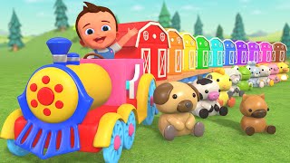 Learn Farm Animal Names & Colors - Little Baby Plays with Toy Train Fun! 3D Kids Educational ESL