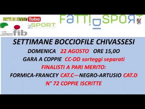 Bocce : Tabellino Gara del 22 Agosto 2021 Bocciofila  La Tola - Chivasso (TO)