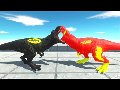 BATMAN T-REX vs SHAZAM T-REX DEATH RUN - Animal Revolt Battle Simulator