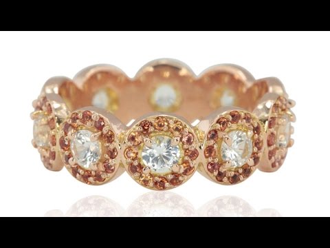 White and Peach Sapphire Halo Eternity Ring in Rose Gold LS4569