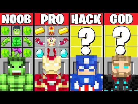 Minecraft Battle: AVENGERS SUPERHERO CRAFTING CHALLENGE - NOOB vs PRO vs HACKER vs GOD ~ Animation