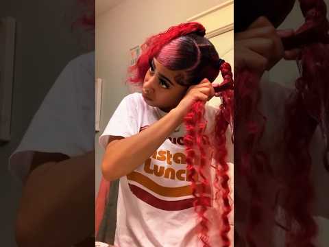 2 Braids Pigtails Sleek On Natural Hair❤️Red Hair Dye & Swoop Bang Tutorial Ft.#ulahair #viral