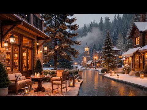 Warm November Winter Morning & Outdoor Coffee Shop Ambience ☃️ Relaxing Jazz Instrumental Music