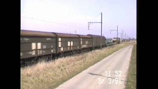 preview picture of video 'NMBS 5185 met goederen trein op L 21 te Attenhoven Landen 03/03/91'