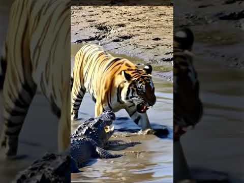 Ferocious Tiger and Powerful Crocodile in an Epic Jungle Battle #Tiger #Crocodile