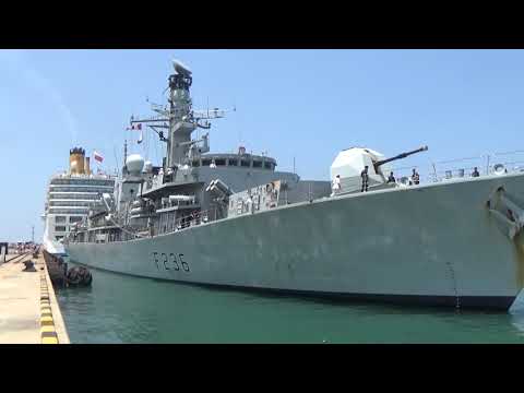 Royal British Naval Ship HMS Montrose departs the island