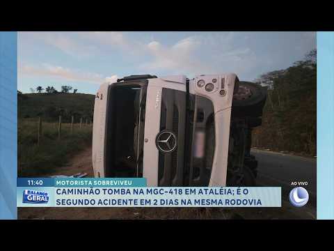 Caminhão tomba na MGC-418, em Ataléia; segundo acidente em dois dias na rodovia.