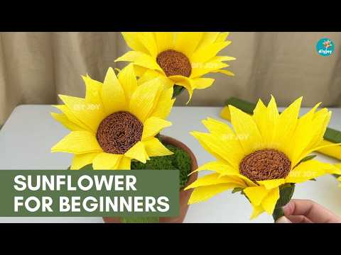 Easy Sunflower Crepe Paper Flower For Beginners 🌻