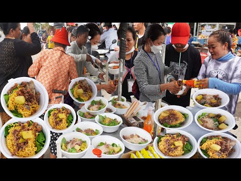 Cheap street food for toy factory workers, Cambodian countryside street food