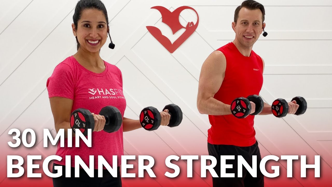 30 Min Beginner Strength Training at Home - Full Body Dumbbell Workout for Beginners with Weight - YouTube