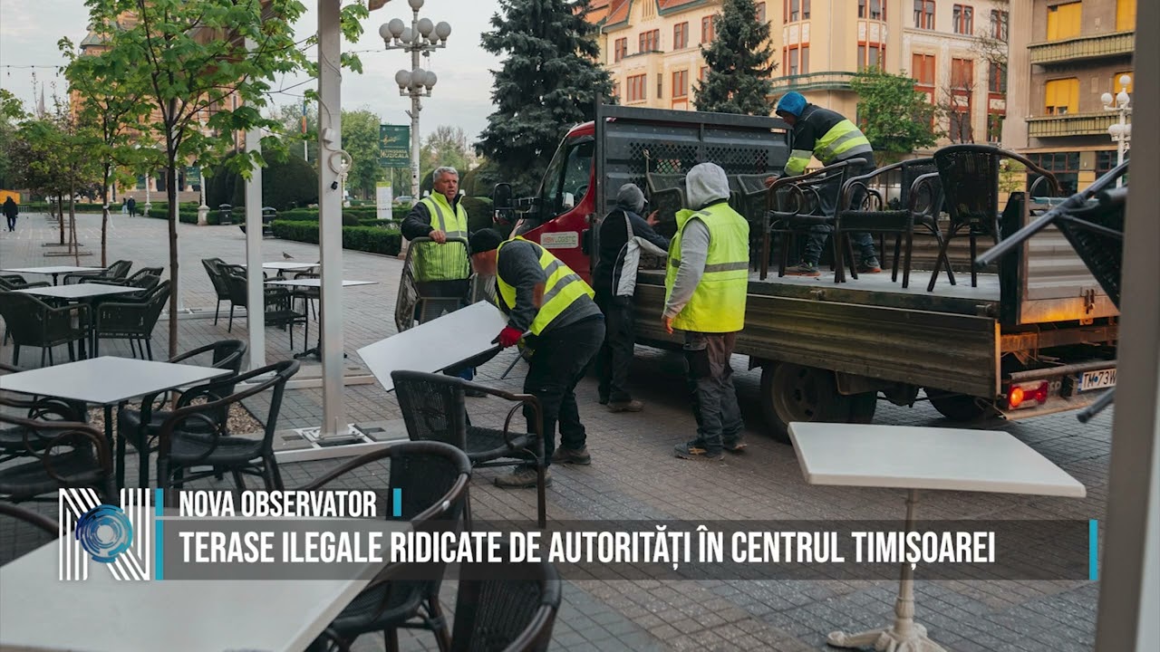 Terase ilegale ridicate de autorități în centrul Timișoarei