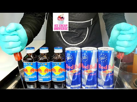 EP 205 ASMR   Red Bull Europe vs Red Bull Thailand Ice Cream Roll  how to make Energy Drink   Ice Cr