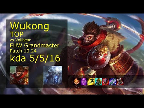 Wukong vs Volibear Top - EUW Grandmaster 5/5/16 Patch 10.24 Gameplay