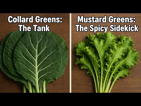Collard Greens: The Tank. Mustard Greens: The Spicy Sidekick