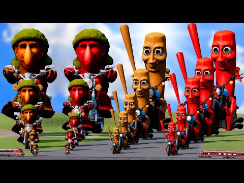 Big & Small Tung Tung Sahur on a motorcycle vs Big & Small Brr Brr Patapim on a motorcycle vs Trains