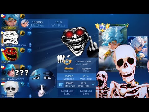 100000 MATCHES SORA + 101% WINRATE? 💀| TOP 1 GLOBAL SORA| 