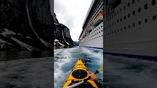 My kayak vs a cruise ship in a Norwegian fjord. I couldn't move. 😱