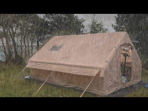 Storm Camping in an Air Tent | Heavy Rain & Strong Winds