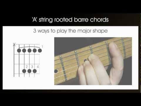 A string rooted guitar barre chords - learn how to play 2nd position barre chords