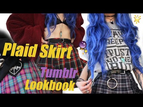 Plaid skirt lookbook grunge tumbler witch stye