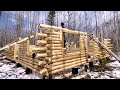 Building A Big Log Cabin Alone In The Woods: Notching Heavy Logs Around Windows