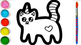 Kawaii Unicorn Cat Coloring 🖍️ | Fun Drawing for Kids & Beginners