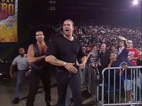 The Outsiders jump the guard rail and come for Bischoff. WCW Locker room empties to confront them!