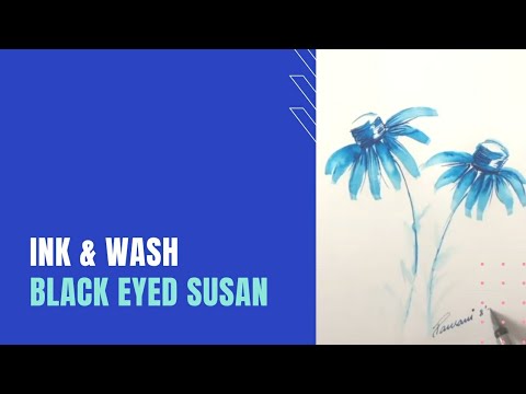 Simple Black Eyed Susan in ink and wash