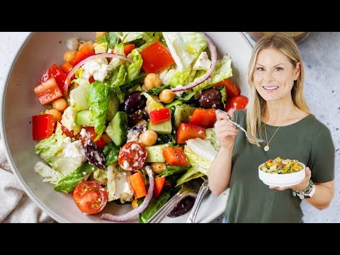 EASY GREEK SALAD RECIPE | with healthy dressing