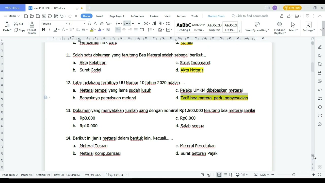 Contoh Soal Ujian Brevet AB Materi PBB, BPHTB dan Bea Meterai serta pembahasannya