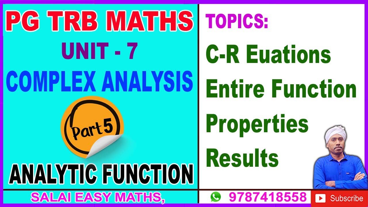 PG TRB MATHS | UNIT 7 | COMPLEX ANALYSIS | PART 5 | ANALYTIC FUNCTION | C-R EQUATION|ENTIRE FUNCTION