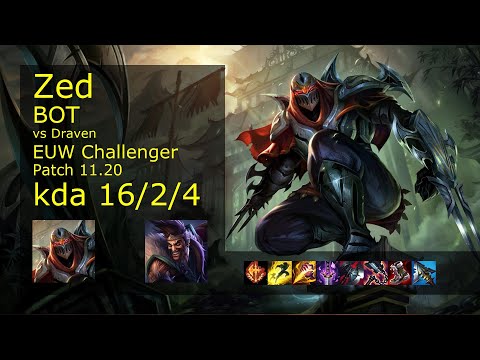 Zed Bot & Janna vs Draven & Pyke - EUW Challenger 16/2/4 Patch 11.20 Gameplay