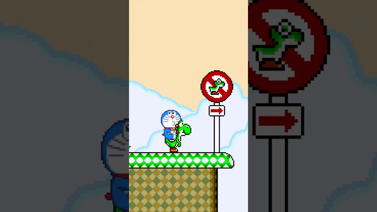 Doraemon Meets Yoshi in Super Mario World #Doraemon #Mario #Yoshi #PixelAnimation