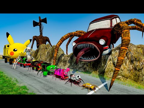 ALL MONSTERS Big & Small Cars vs Downhill Madness with SIREN HEAD & CAR EATER – BeamNG.Drive