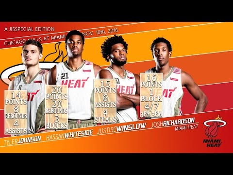 2016.11.10 Bulls vs Heat T. Johnson, Winslow, Whiteside, Richardson Highlights, 65 PTS combined