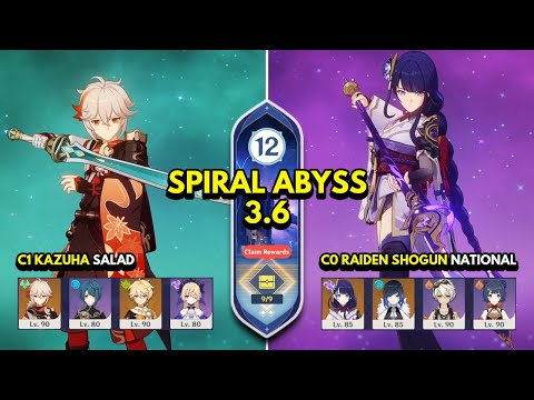 C1 Kazuha Salad & C0 Raiden National | Spiral Abyss 3.6 Floor 12 9 Stars | Genshin Impact 3.6