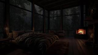 Ambiente imersivo: Sons naturais de chuva na floresta tropical e cabana acolhedora com lareira