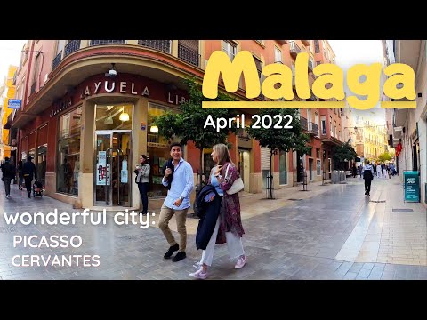 Malaga City Center: from Agustin to Plaza de la Merced. 4K Walk tour Spain. April 2022