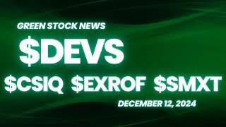 Green Stock News for December 12, 2024: DevvStream, Canadian Solar, Exro Technologies, SolarMax