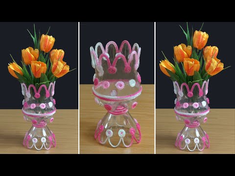 Beautiful Plastic Bottles Flower Vase Craft | Recycle Plastic Bottles | Recycled Crafts Ideas