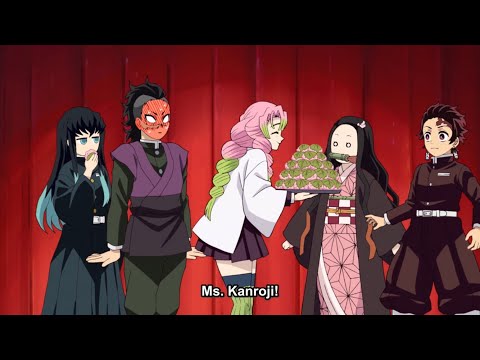 mitsuri feeds muichiro a sakura mochi and genya gets shy around mitsuri