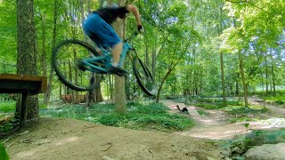 Riding the skills area at the Dirt School.