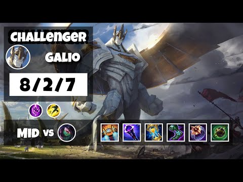 Galio vs Akali KOREAN Challenger MID (8/2/7) - v11.6