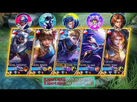 KEWL X ROWL! 5 MAN ALL SUPREME TOP GLOBAL YOUTUBERS IN 1 TEAM BUT NO SKIN | MLBB