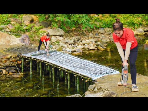 30 Days Alone Building a Concrete Bridge To Replace Damaged Bamboo Bridge - Pour Long Concrete Road