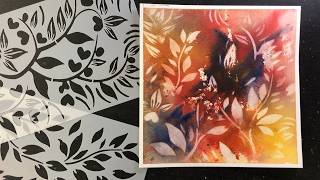 Reverse Stenciling WATERCOLOR floral - easy & relaxing painting process - 417