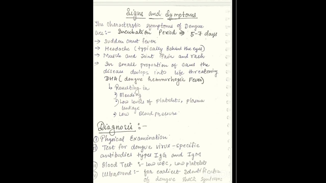 Dengue Fever | Treatment | Prevention | Handwritten Notes |