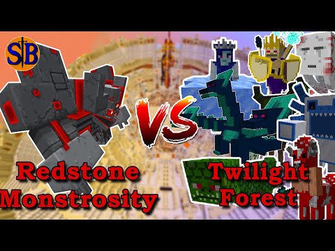 Redstone Monstrosity (Crimson Steve's more Mobs) VS Twilight forest Bosses | Minecraft Mob Battle